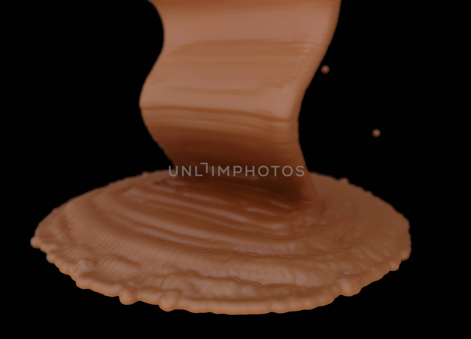 splash of melting chocolate isolated on black background.