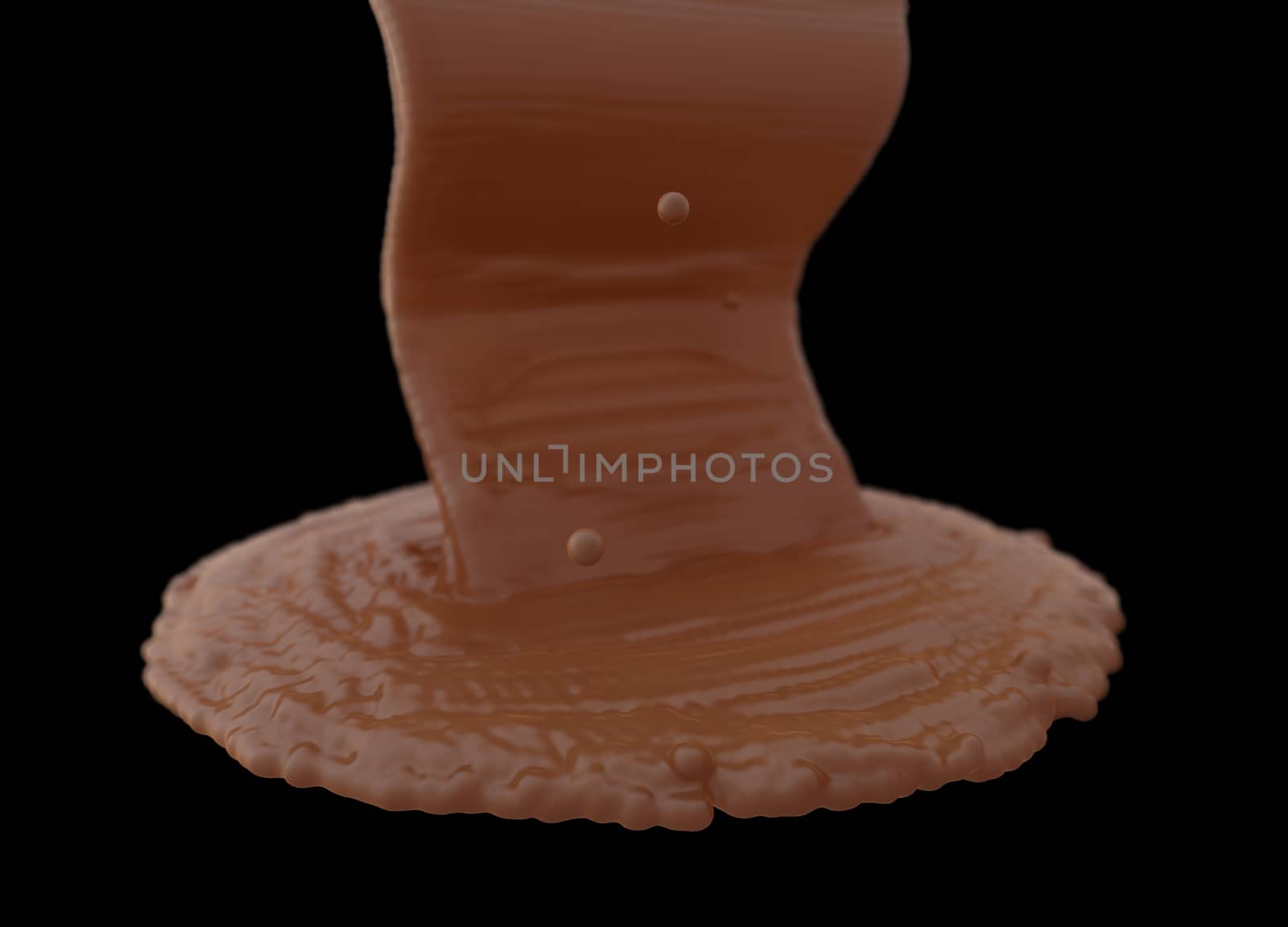 splash of melting chocolate isolated on black background.