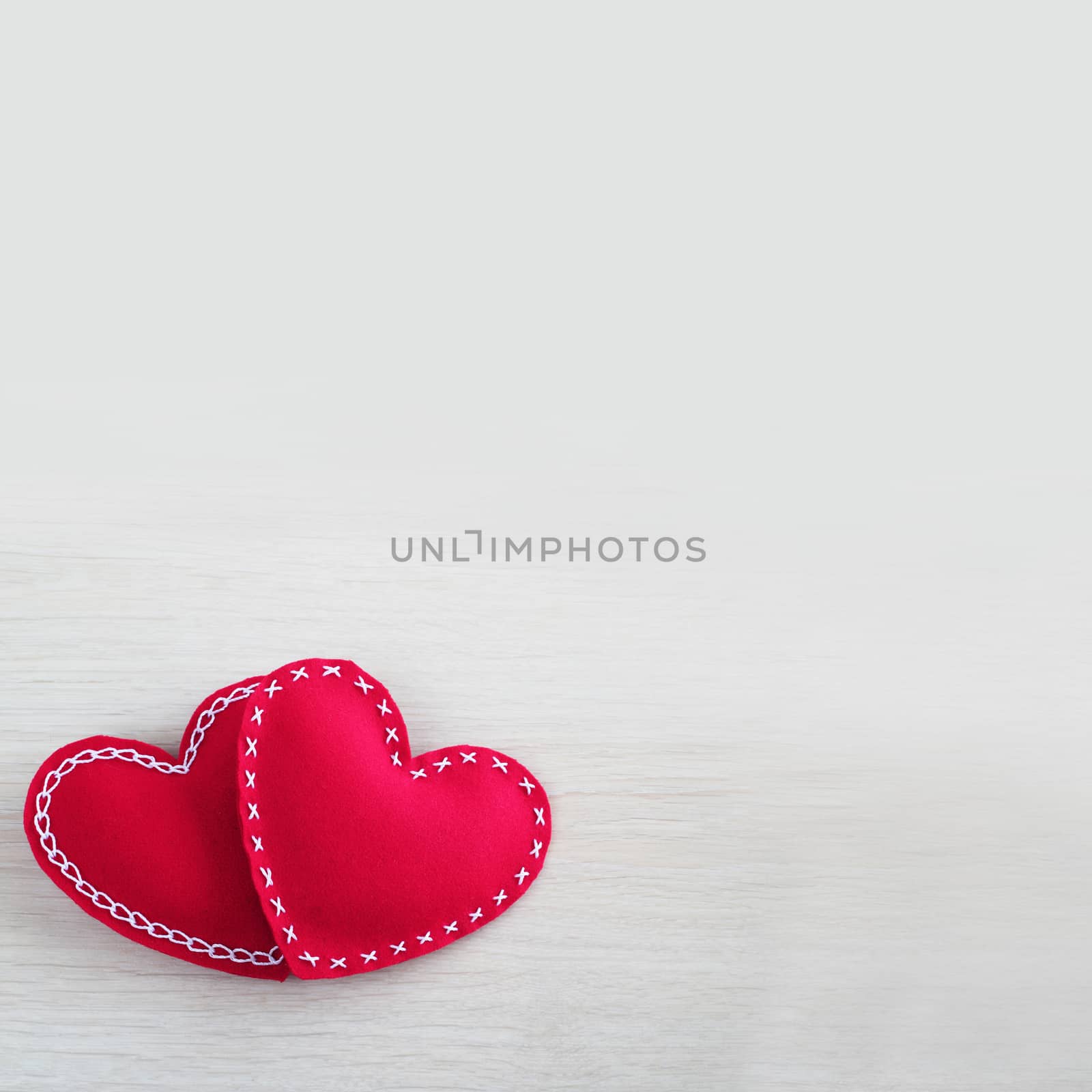 Valentines day hearts on wooden background with copy space