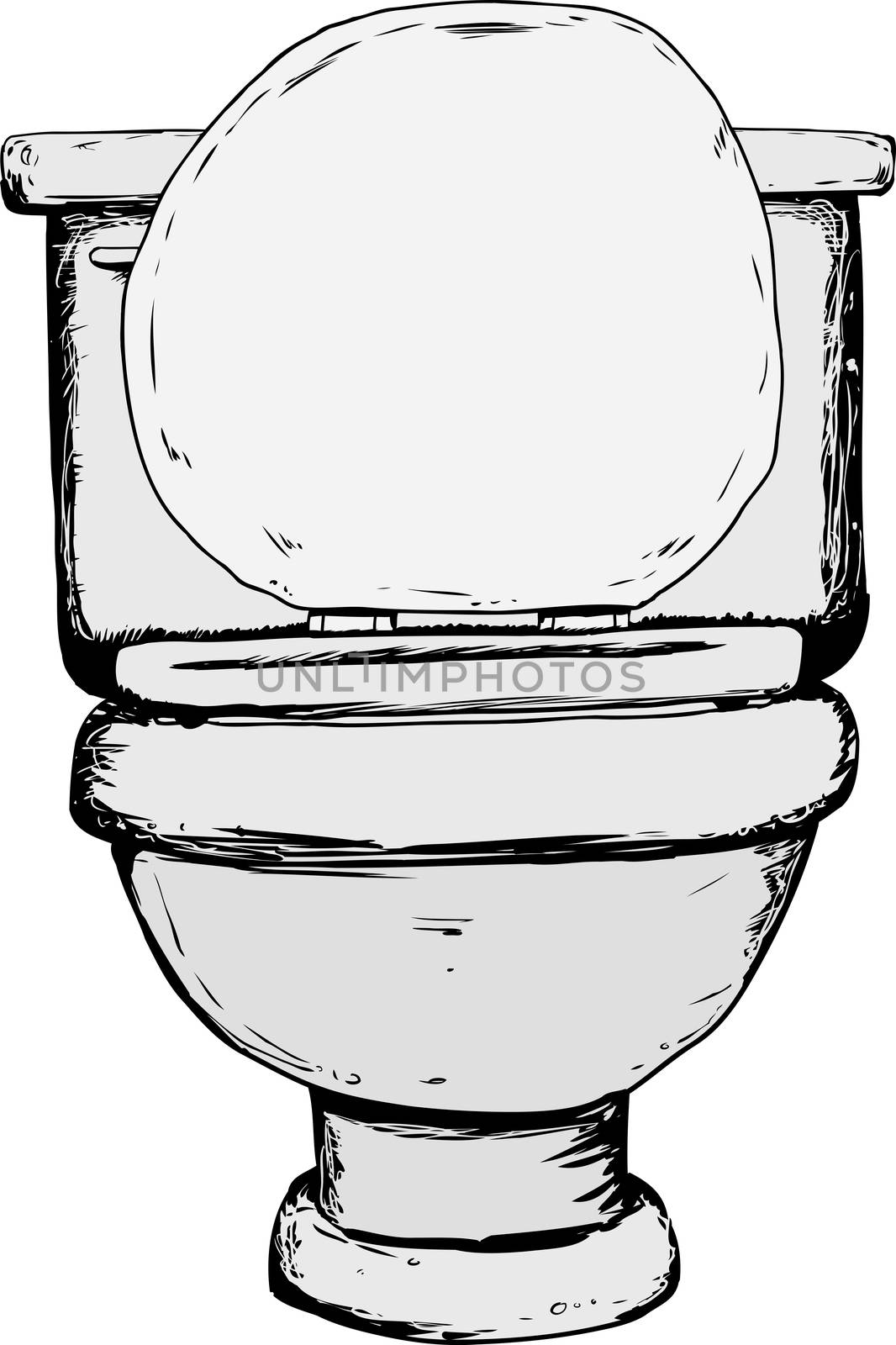 Single hand drawn toilet with open lid from front view