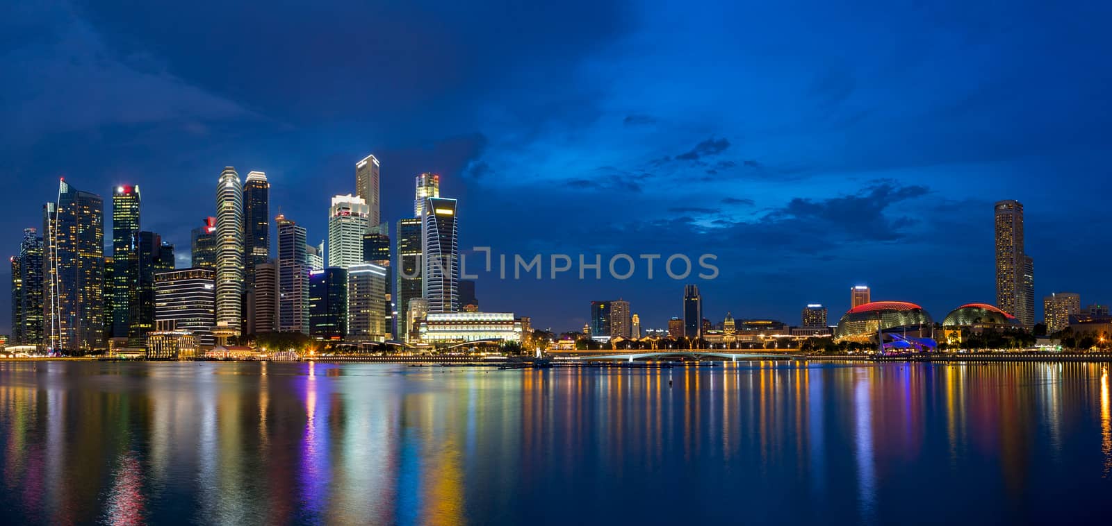 Singapore Skyline at Blue Hour Panorama by jpldesigns