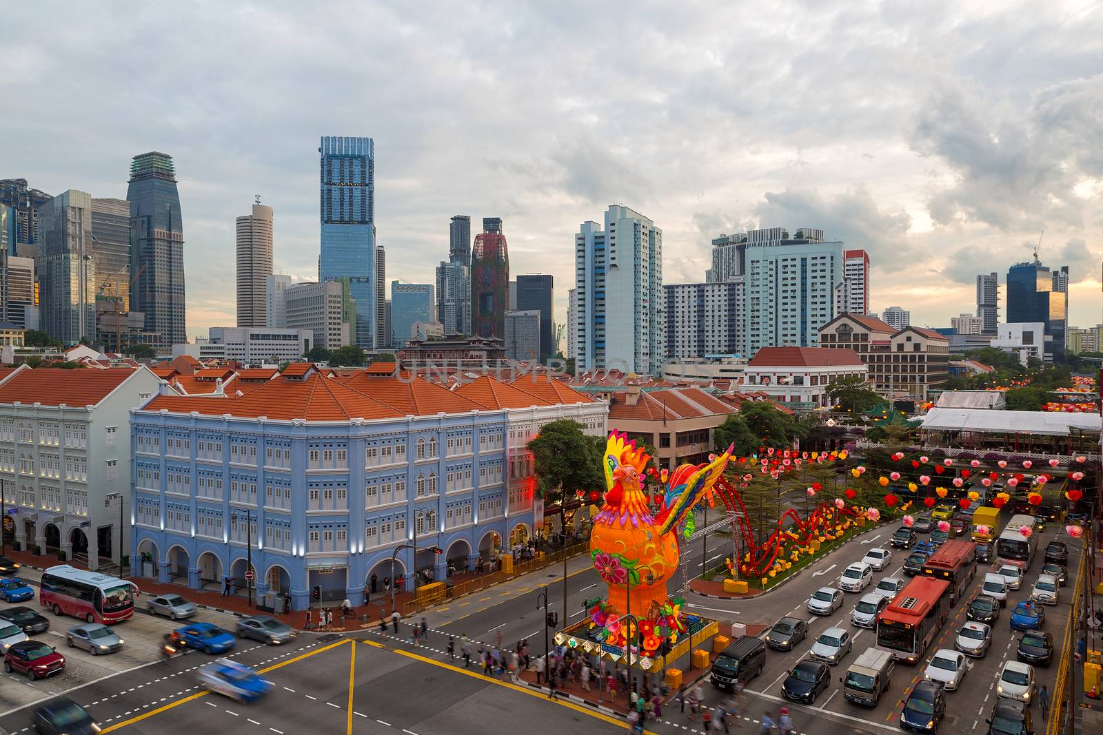 Singapore Chinatown with Lunar Chinese New Year of the Rooster 2017 Street Decoration