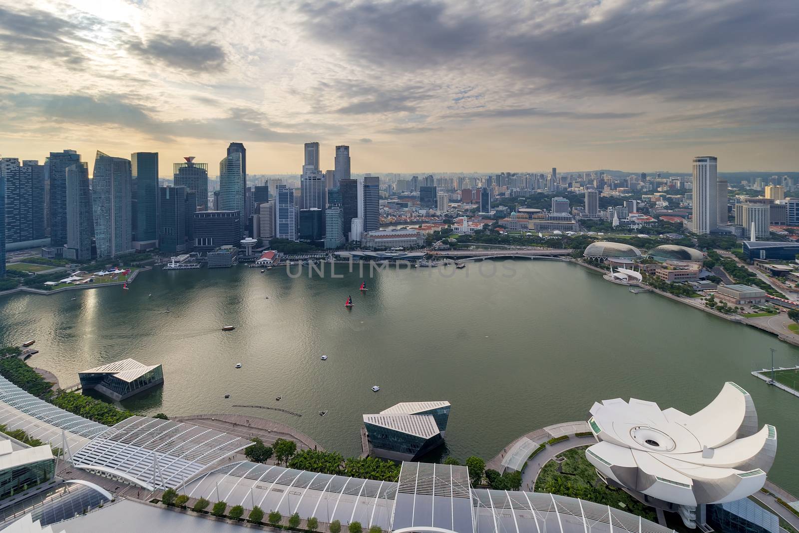 Singapore Marina bay and Central Business District aerial view