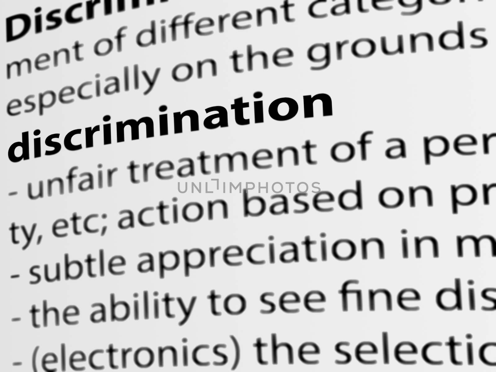 3d, definition of the word Discrimination on white paper. by dacasdo