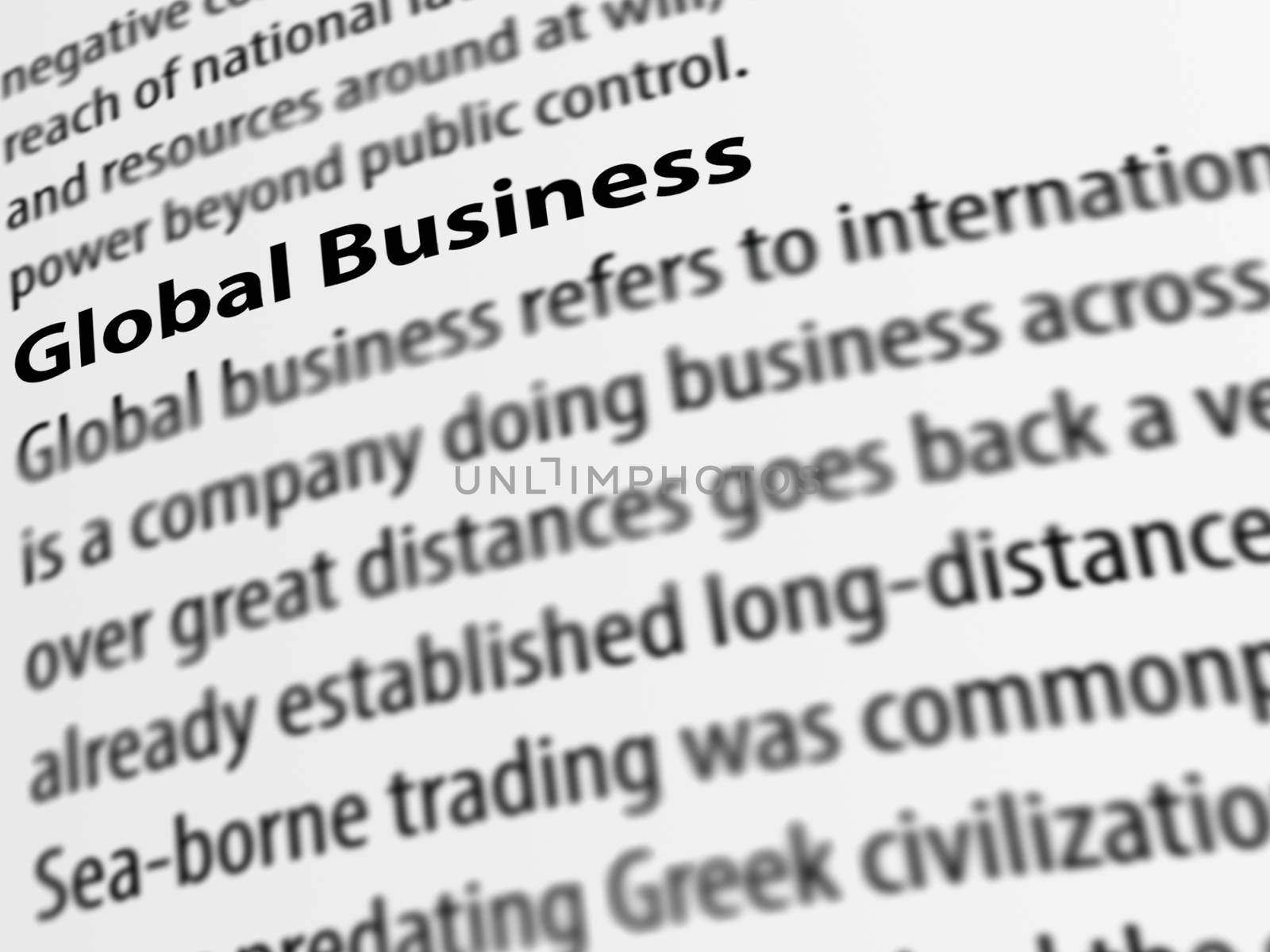 3d, definition of the word Global Business on white paper. by dacasdo