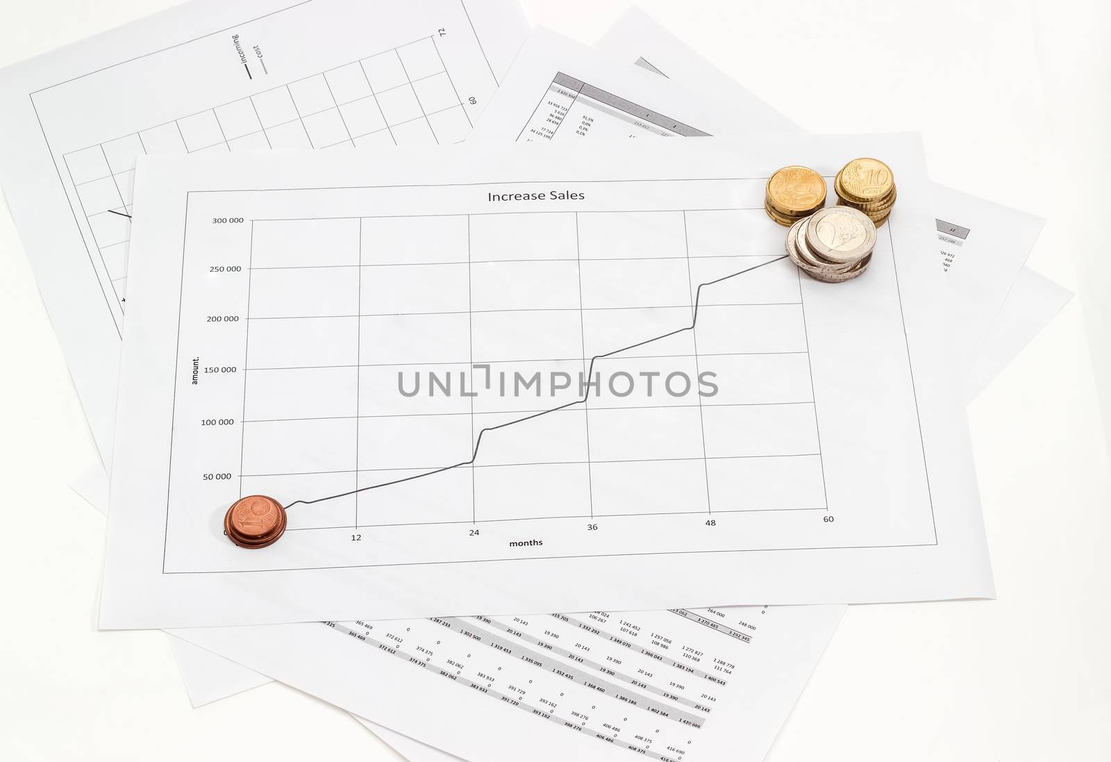 Euro coins on the line chart and the data table by anmbph