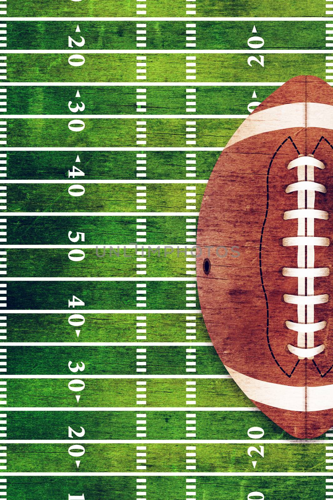 A retro grunge American football field and ball background illustration.