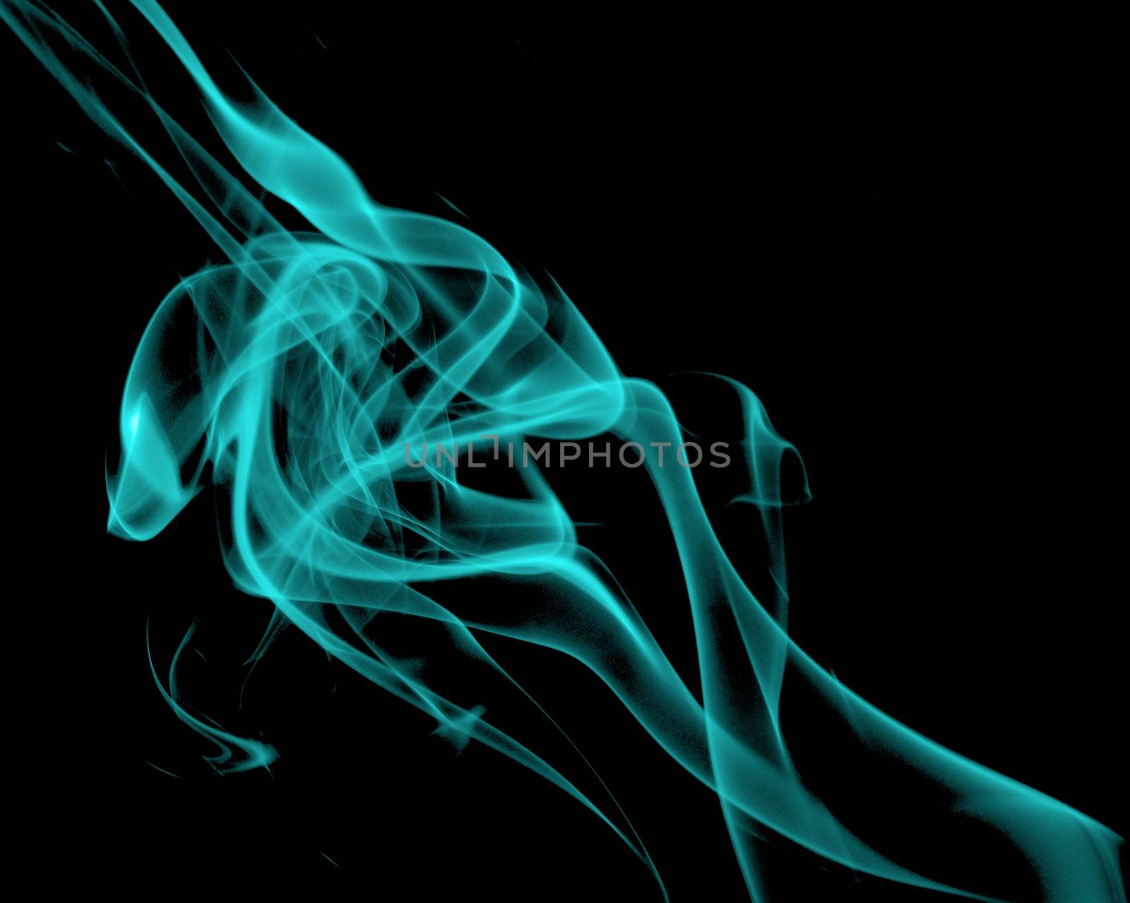 Abstract Fancy Turquoise Smoke Figures on Black background