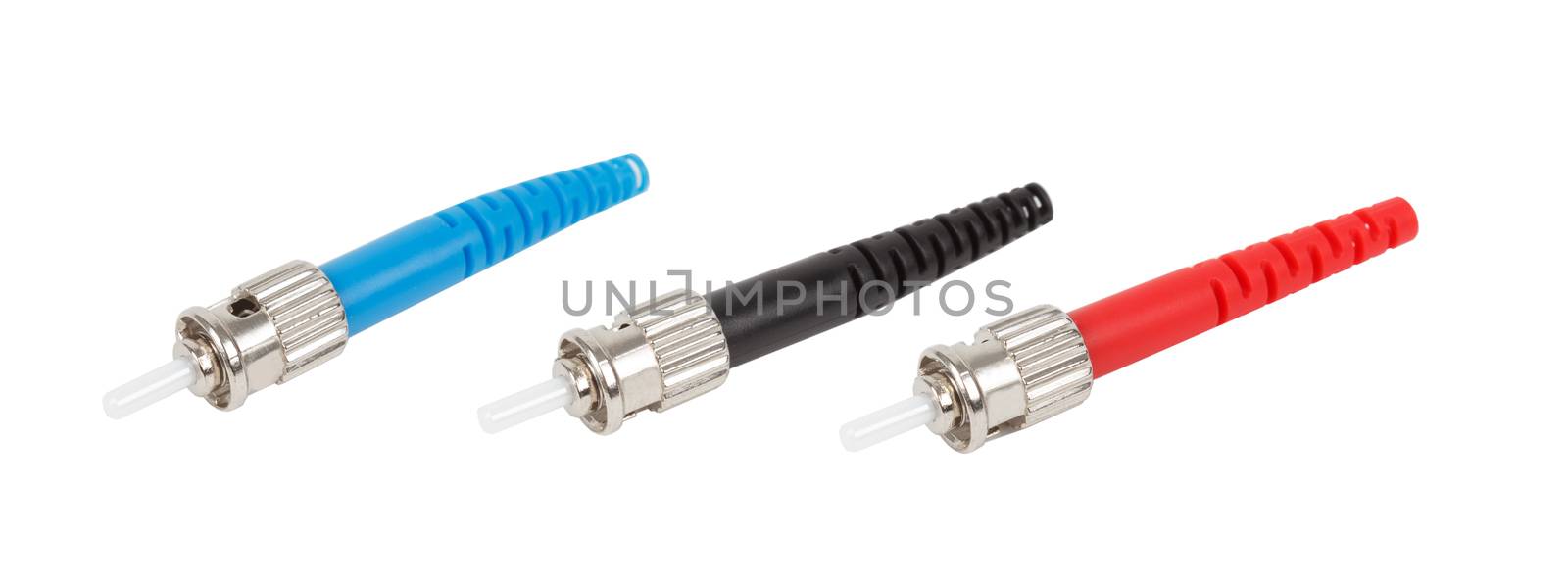 fiber optic connectors, ST  type, singlemode and multimode isolated on white background