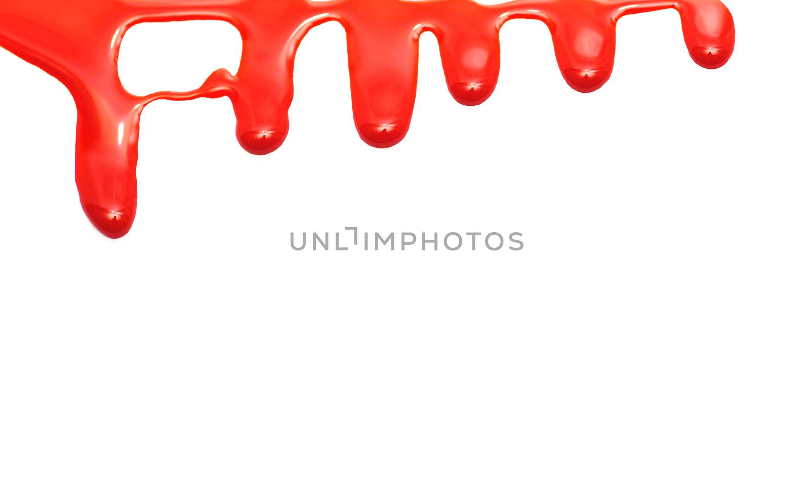 Red paint dripping isolated on white paper by timonko