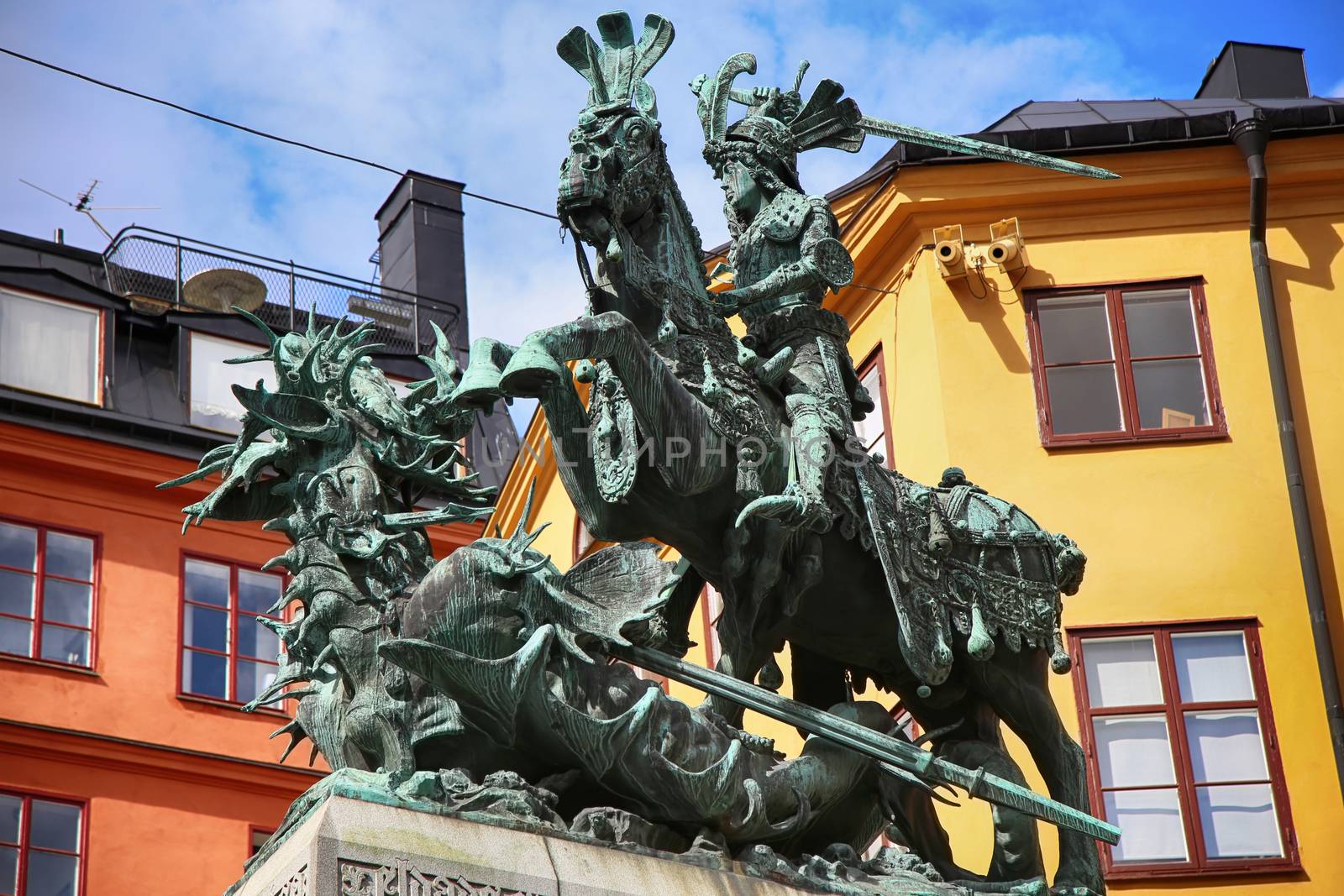 Statue of Sankt Goran & the Dragon in Stockholm, Sweden by vladacanon