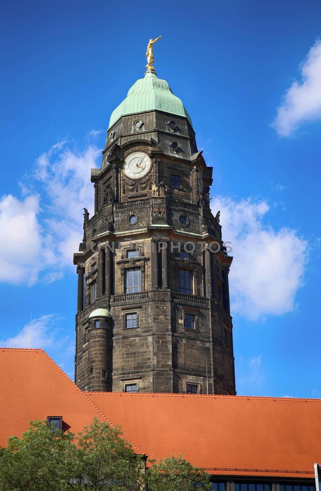 Town hall tower (Goldener Rathausmann) in Dresden, State of Saxony, Germany
