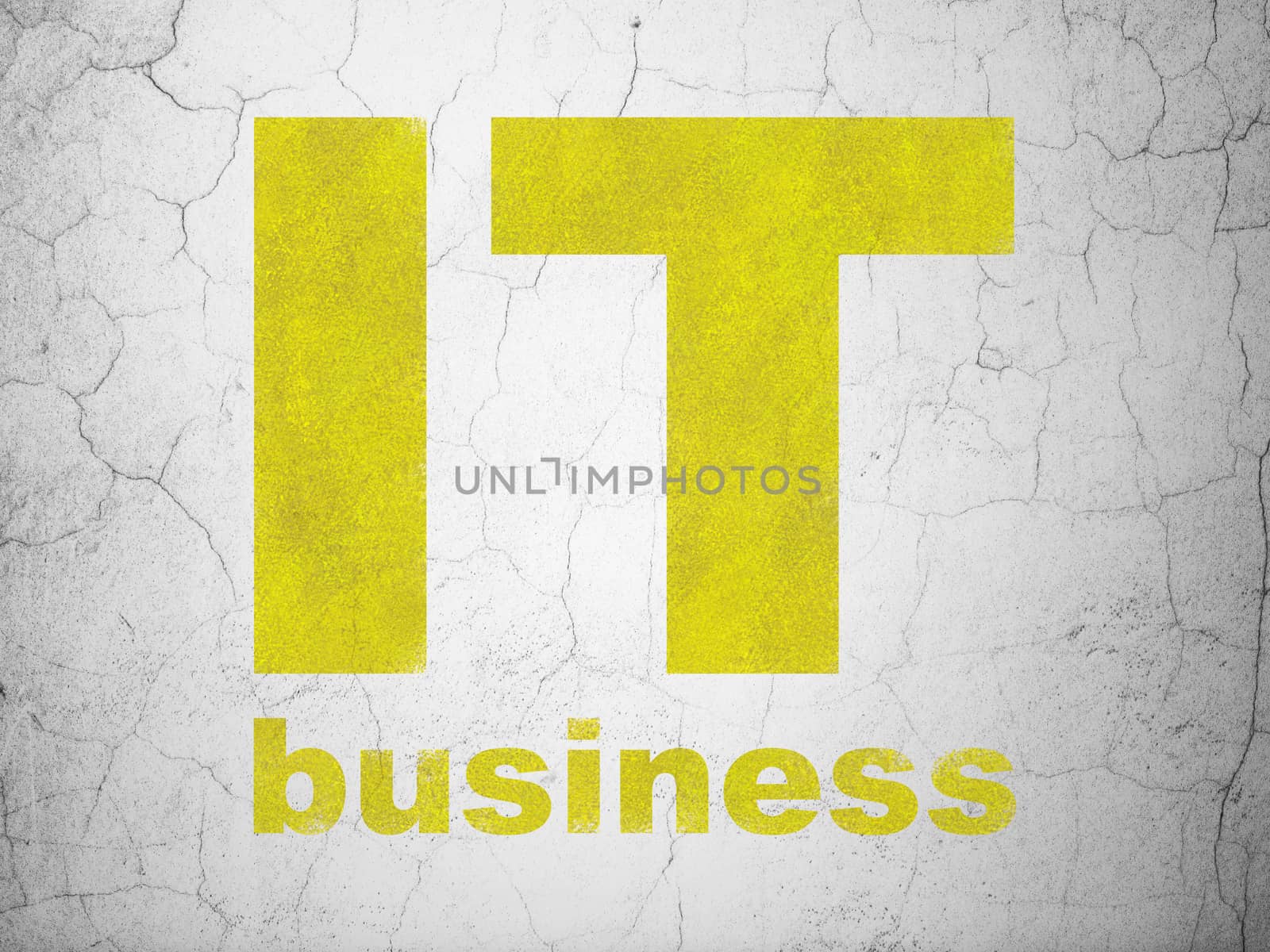 Business concept: Yellow IT Business on textured concrete wall background