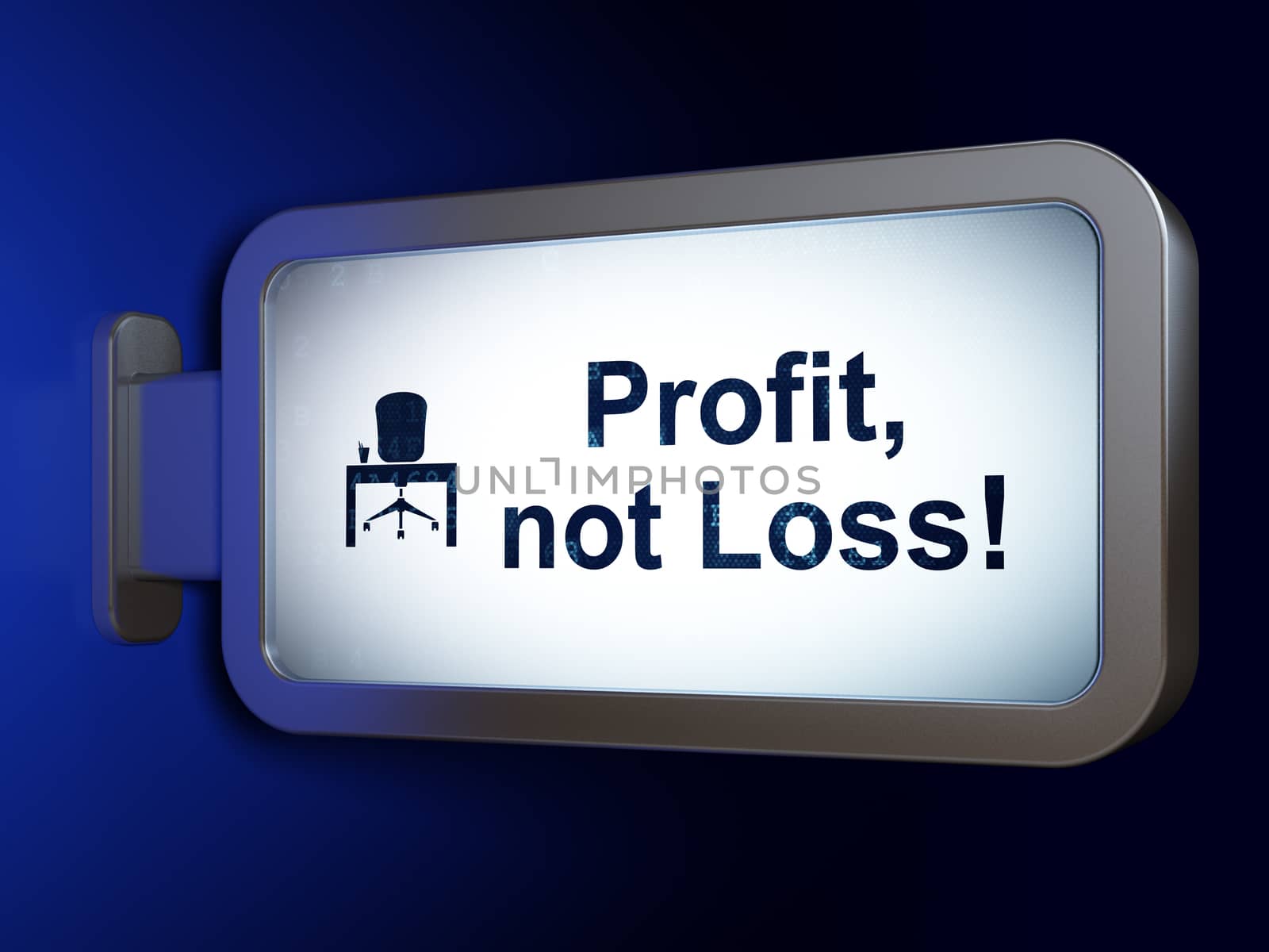 Finance concept: Profit, Not Loss! and Office on advertising billboard background, 3D rendering