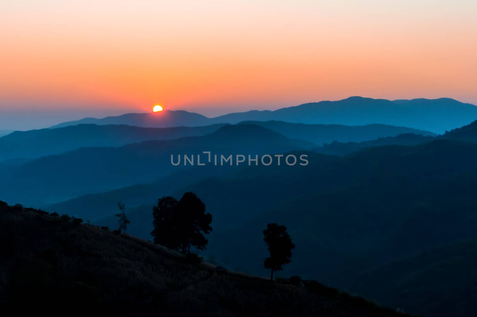 Landscape of Sunrise on mountain with morning light