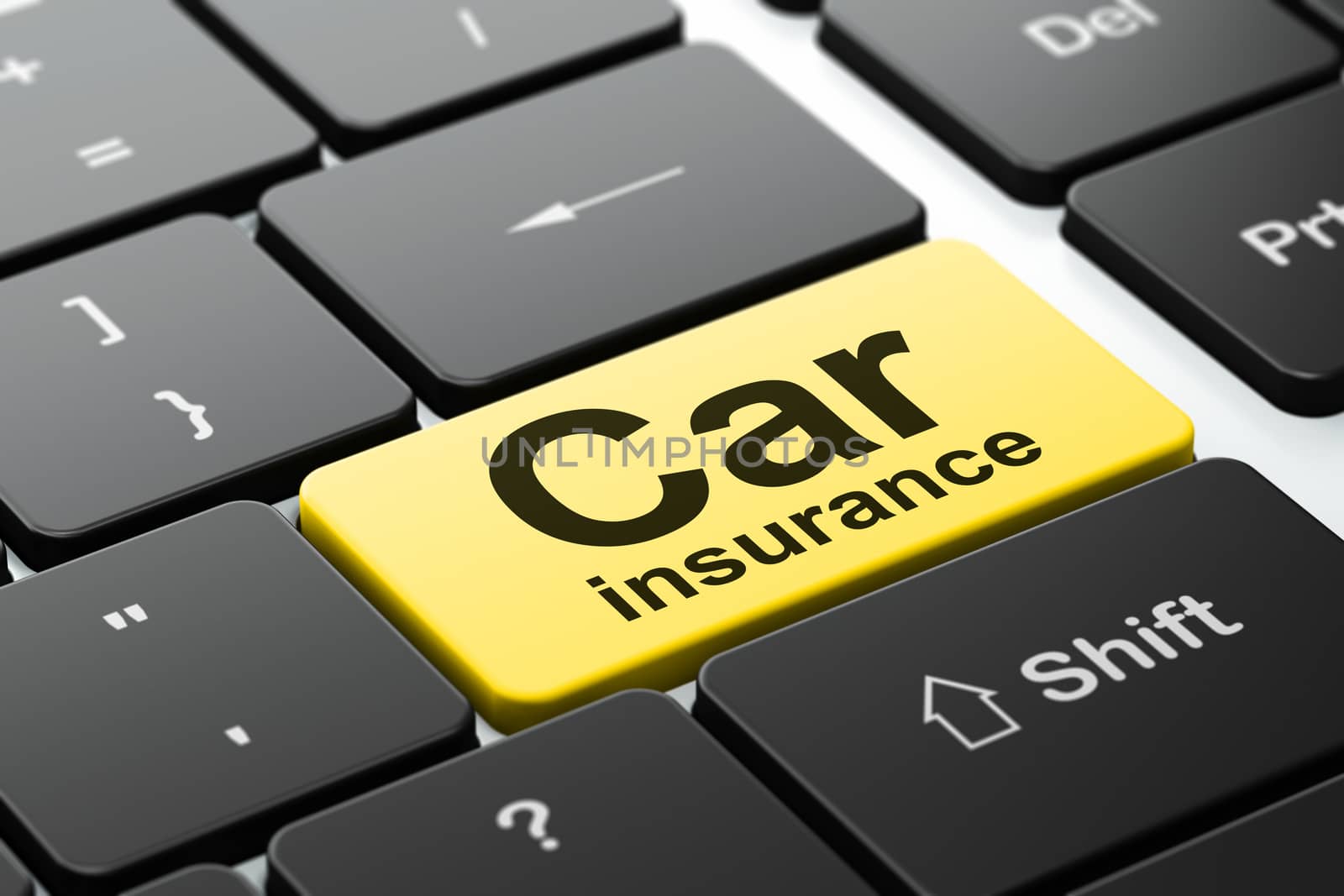 Insurance concept: computer keyboard with word Car Insurance, selected focus on enter button background, 3D rendering