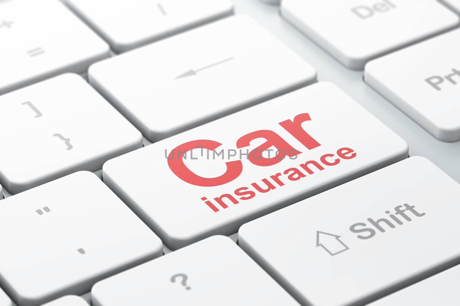 Insurance concept: computer keyboard with word Car Insurance, selected focus on enter button background, 3D rendering