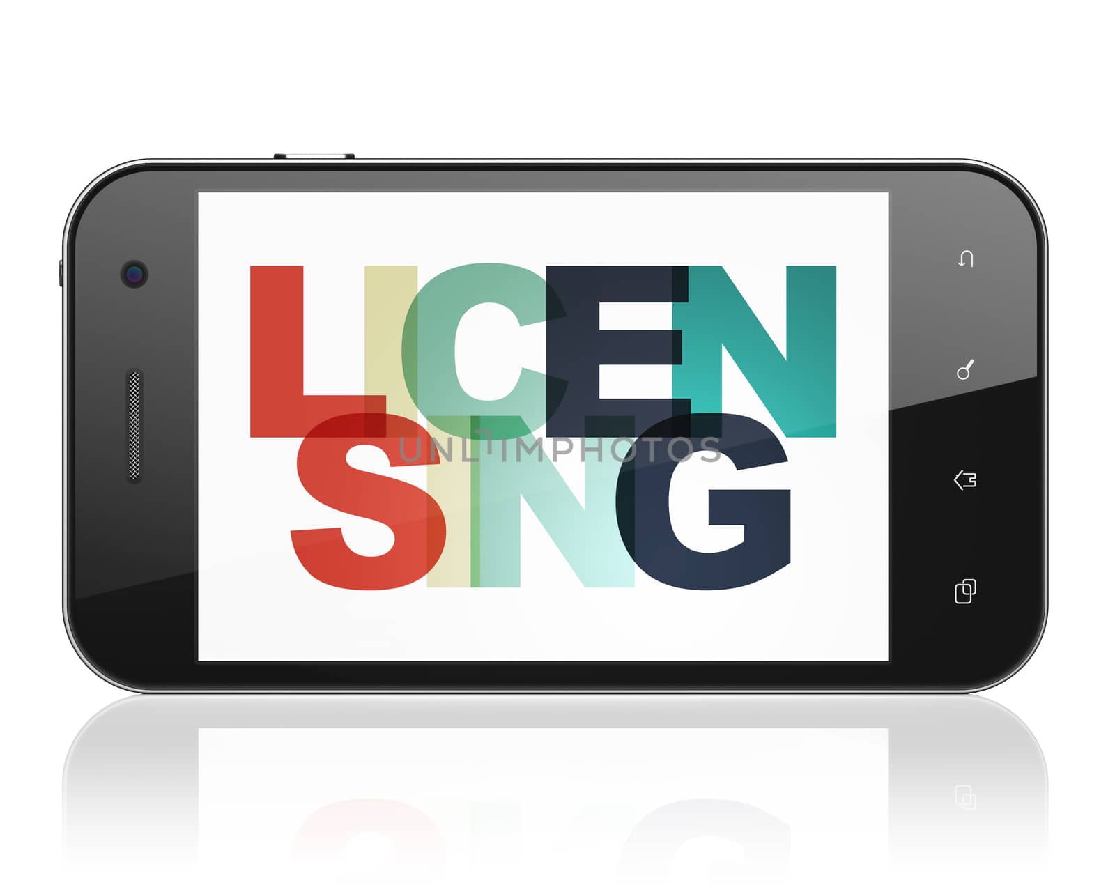 Law concept: Smartphone with Painted multicolor text Licensing on display, 3D rendering