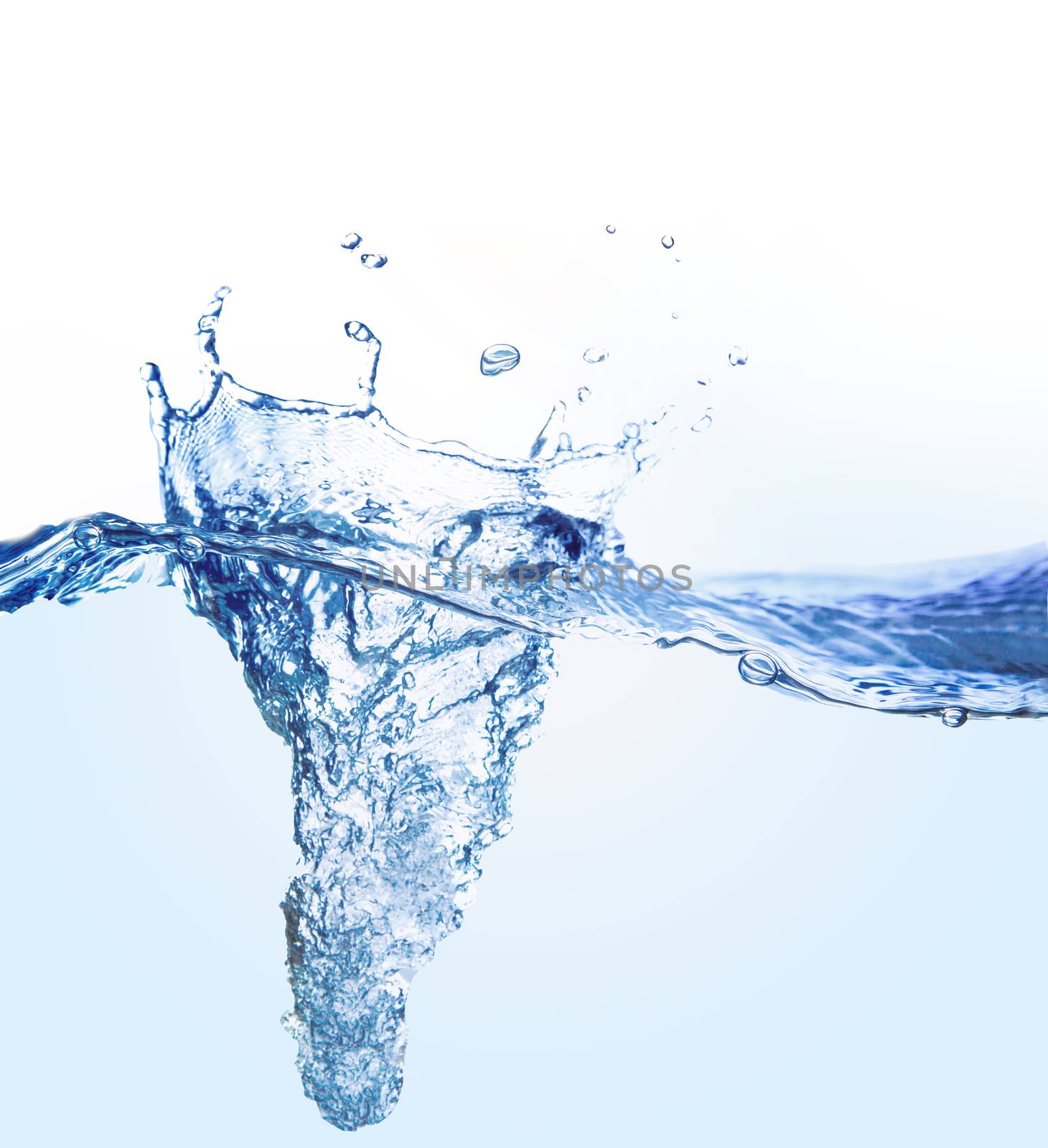freshness drinking water drop on blue water with copy space above use as refreshment background ,backdrop by khunaspix