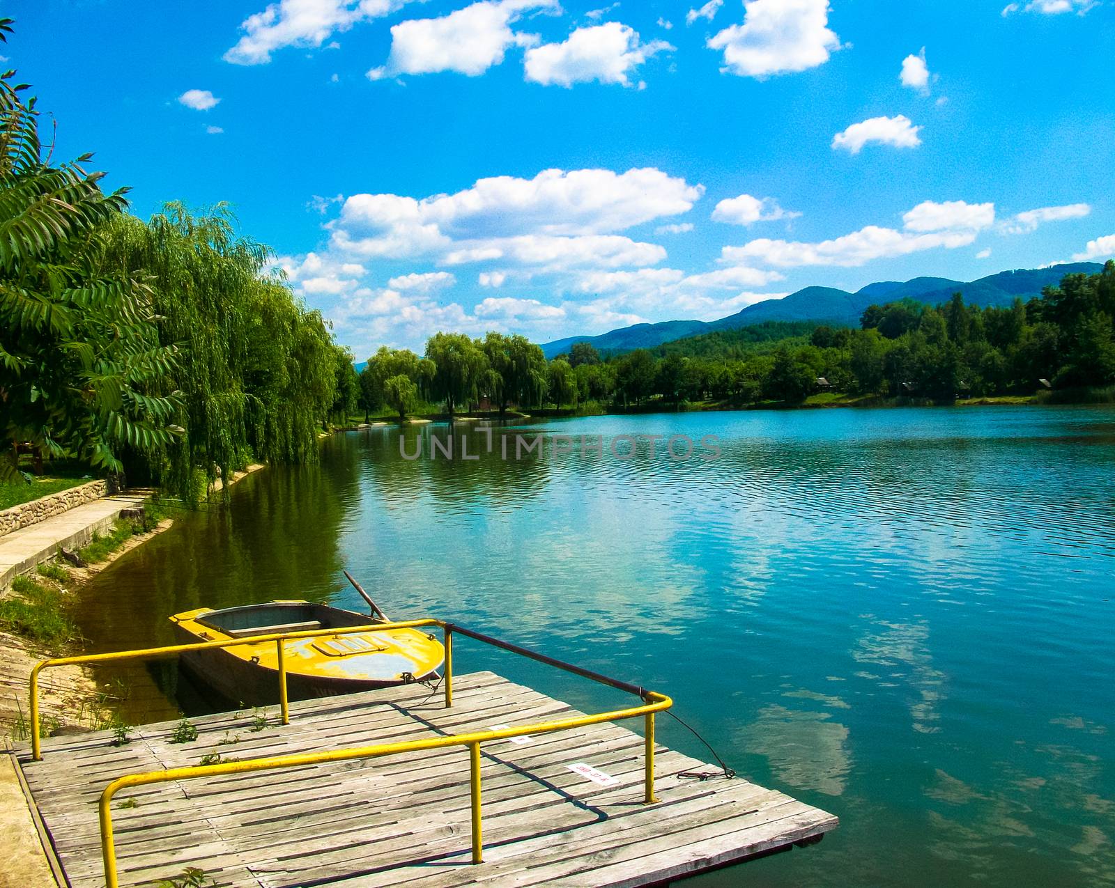 boat on the lake beautiful summer landscape by Oleczka11