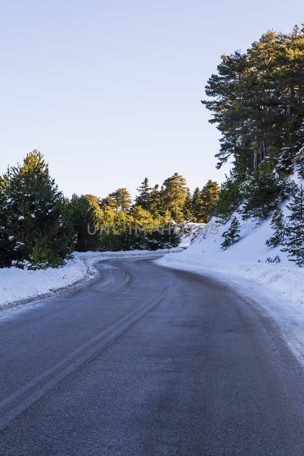 Road at Ziria mountain on a winter day, South Peloponnese, Greece by ankarb