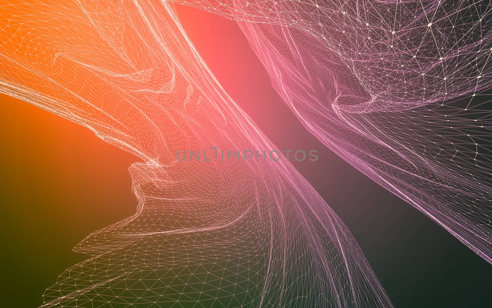 Abstract polygonal space low poly dark background with connecting dots and lines. Connection structure. 3d rendering