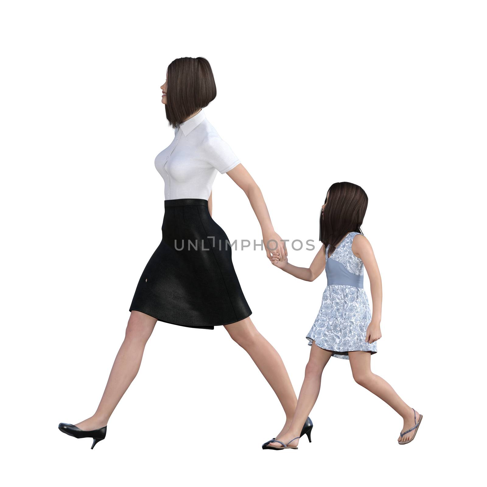 Mother Daughter Interaction of Girl Holding Mom Hand as an Illustration Concept