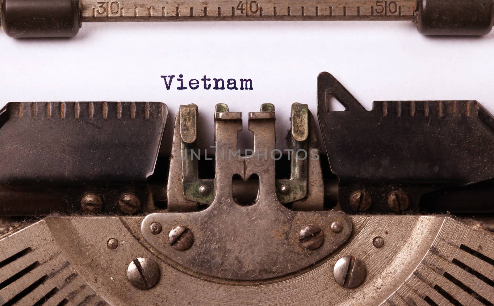 Inscription made by vintage typewriter, country, Vietnam