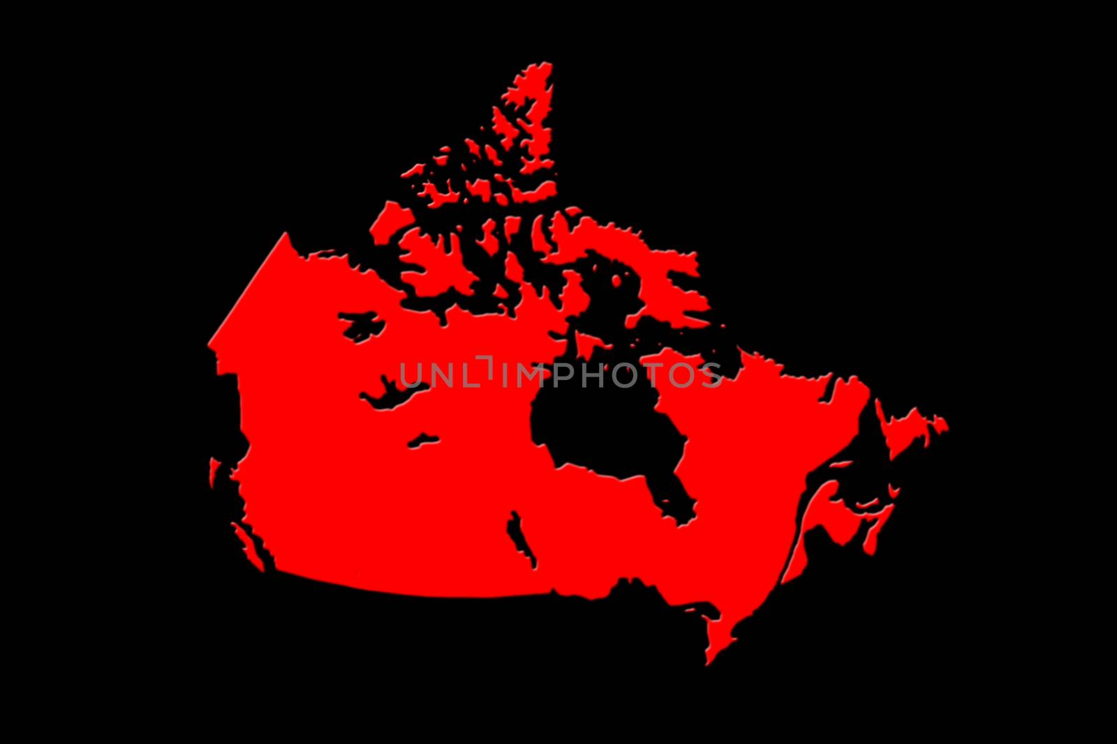 Canadian Map On Black Background 3D Rendering