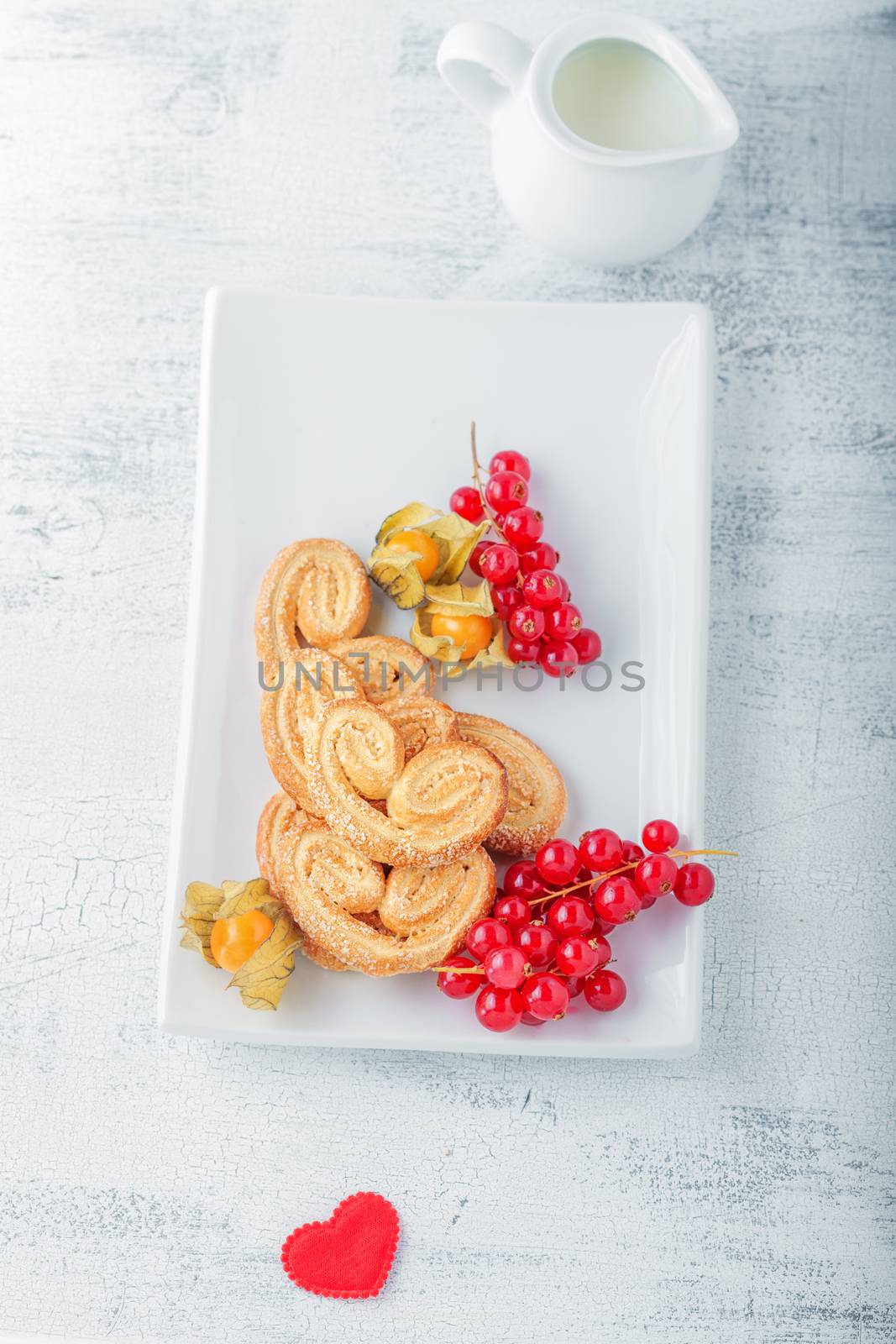 Heart-shaped biscuits wiith sugar and cinnamon 
for Valentine's Day 