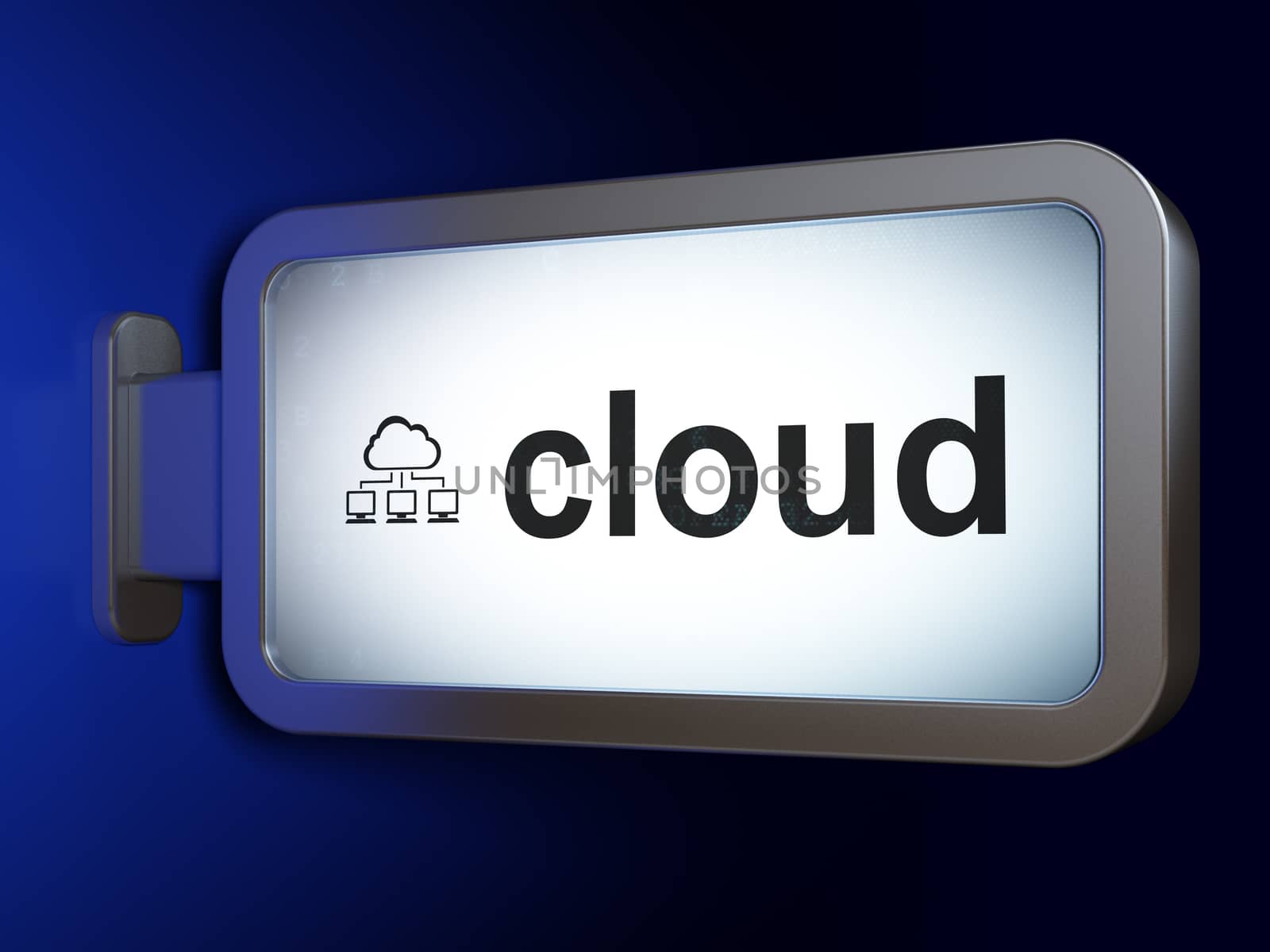 Cloud networking concept: Cloud and Cloud Network on advertising billboard background, 3D rendering