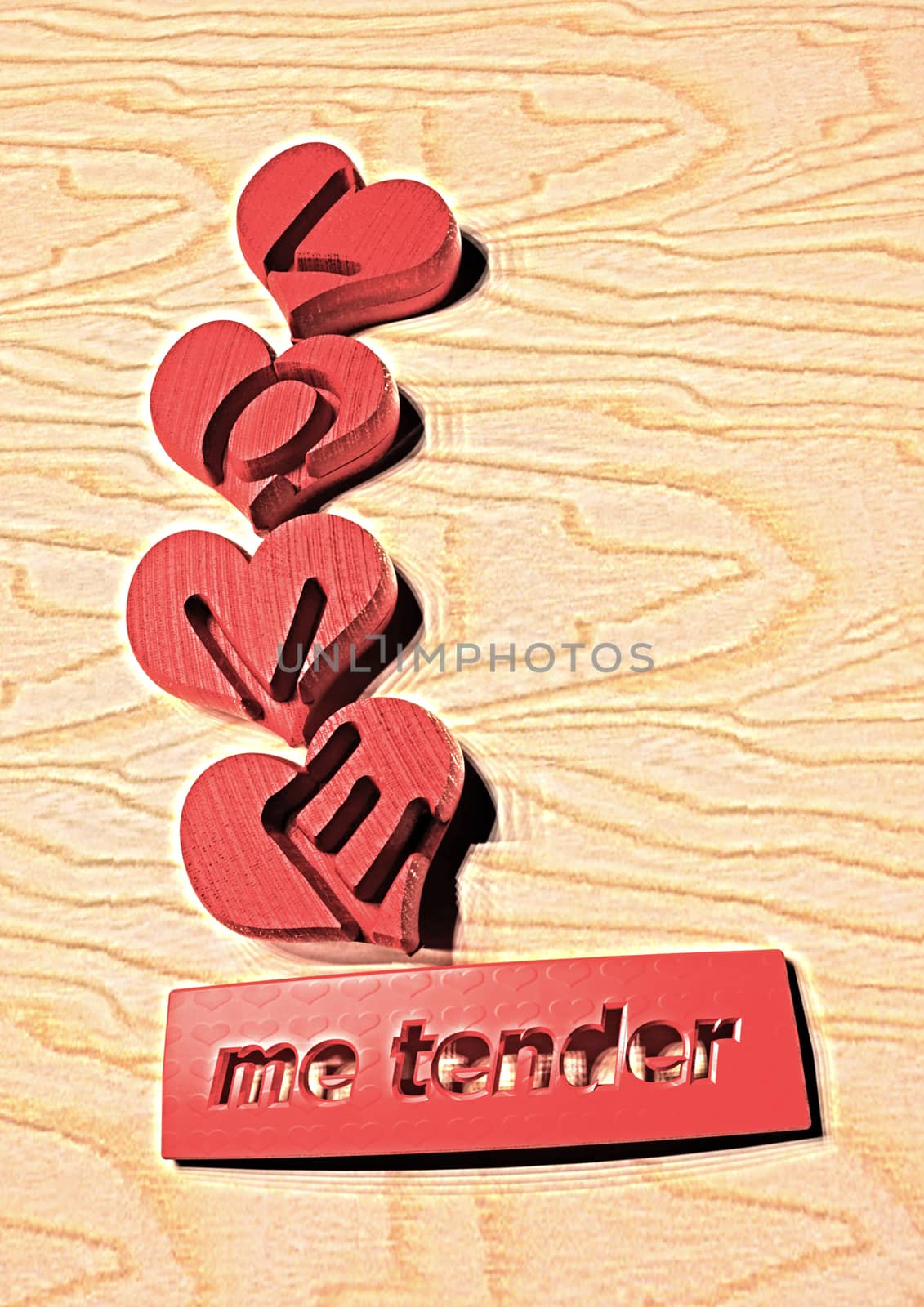 Dimensional inscription LOVE me tender on background. 3D rendering.