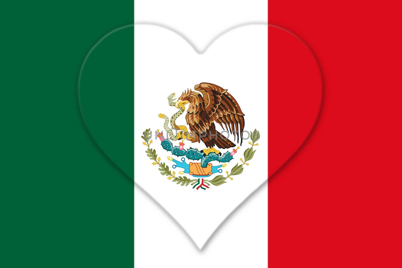 Mexican National Flag With Eagle Coat Of Arms In Shape Of Heart 3D Rendering