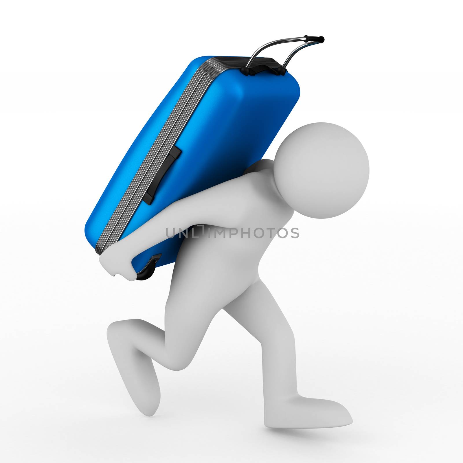 Tourist with travel bag on white background. Isolated 3D image