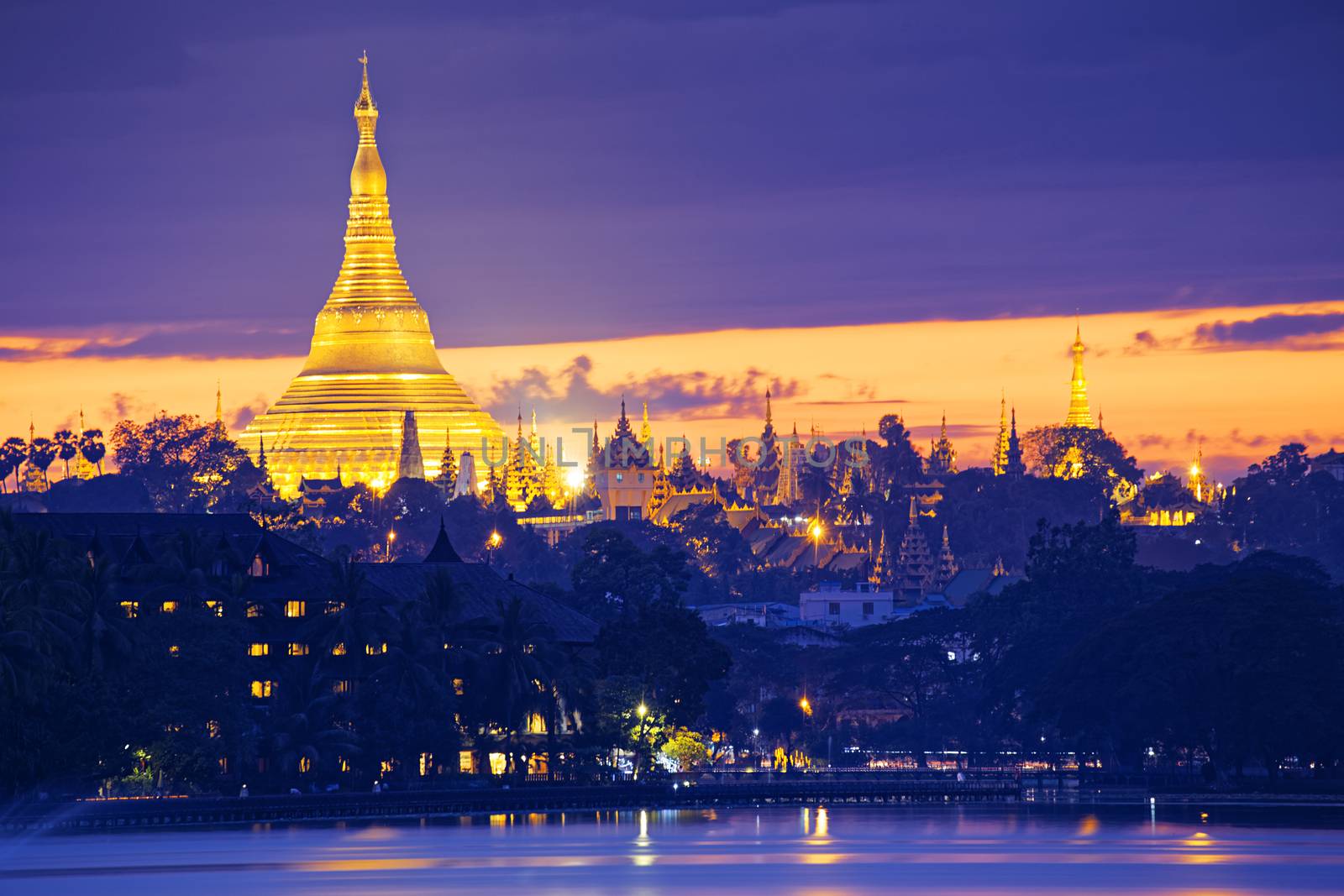 Shwedagon Pagoda at night , Myanmar Yangon landmark