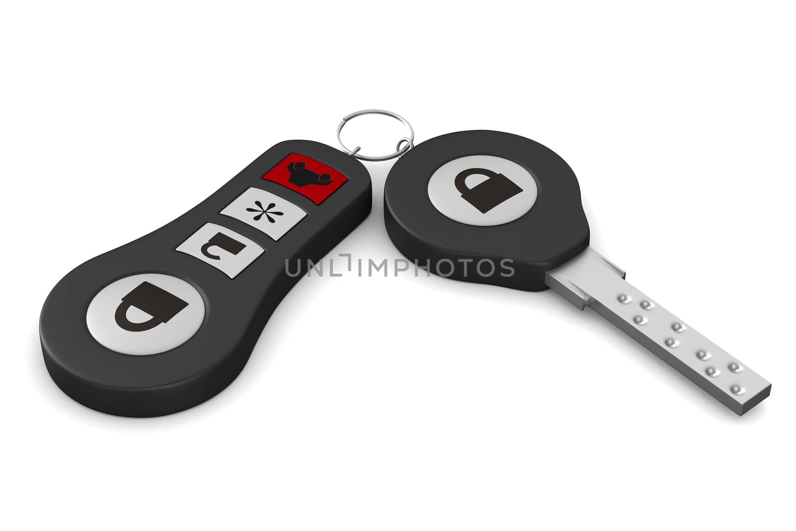 Automobile key on white background. Isolated 3D image