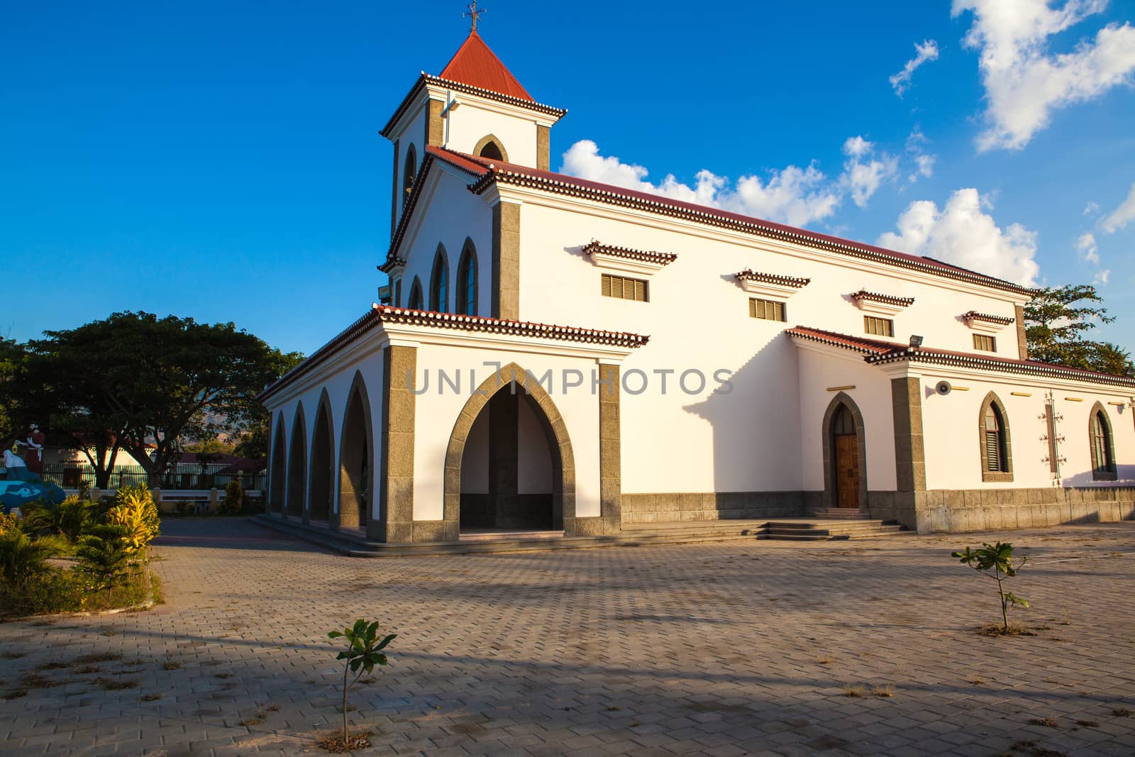 Dili, East Timor Jul 30 : The Church de São António de Motael is the oldest Roman Catholic church in East Timor. It was rebuilt in 1955 in the old Portuguese style.