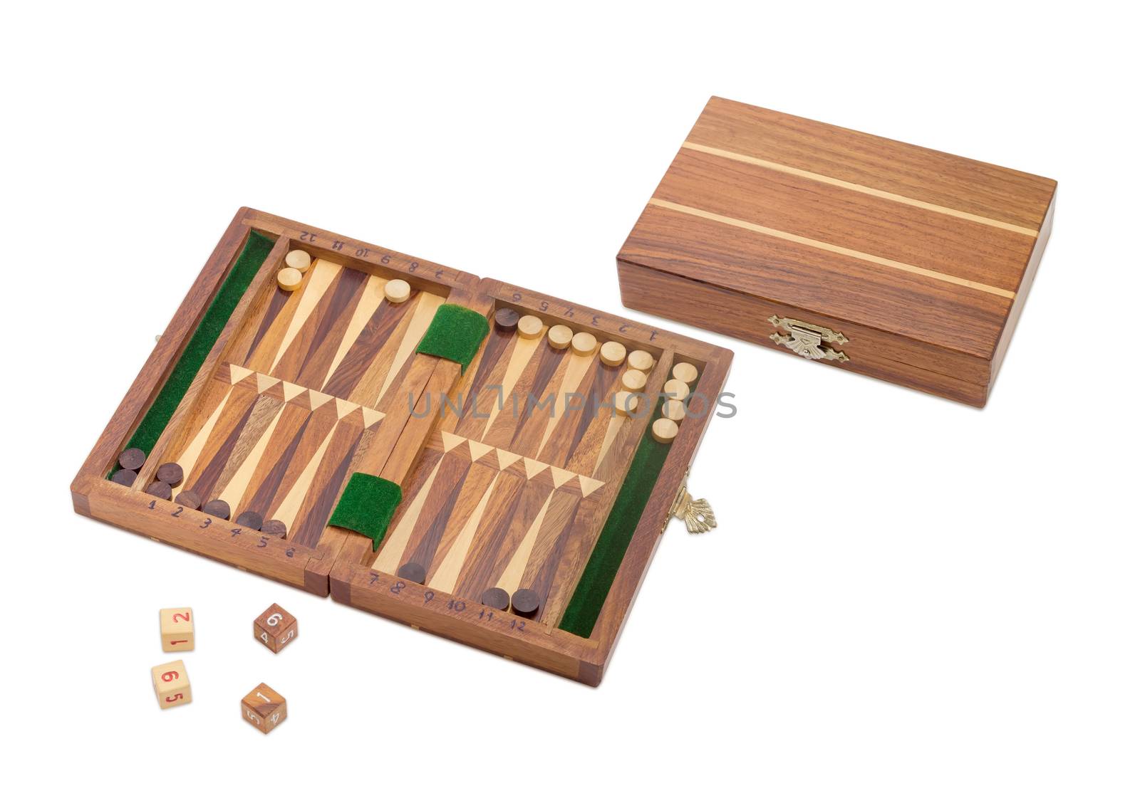 Two miniature travelling backgammon sets on a light background by anmbph