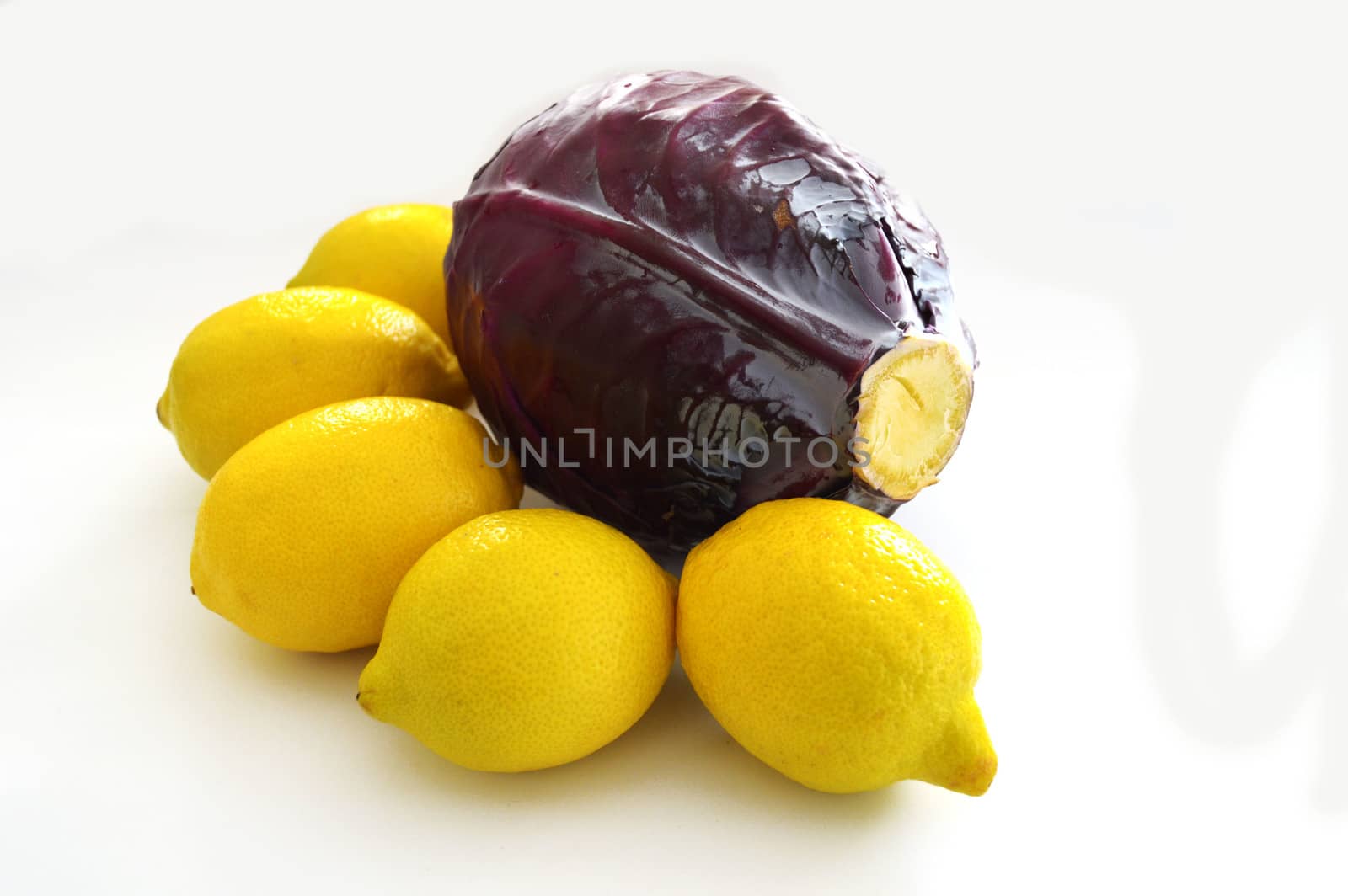 Black, cabbage and lemon paintings on a white background by nhatipoglu