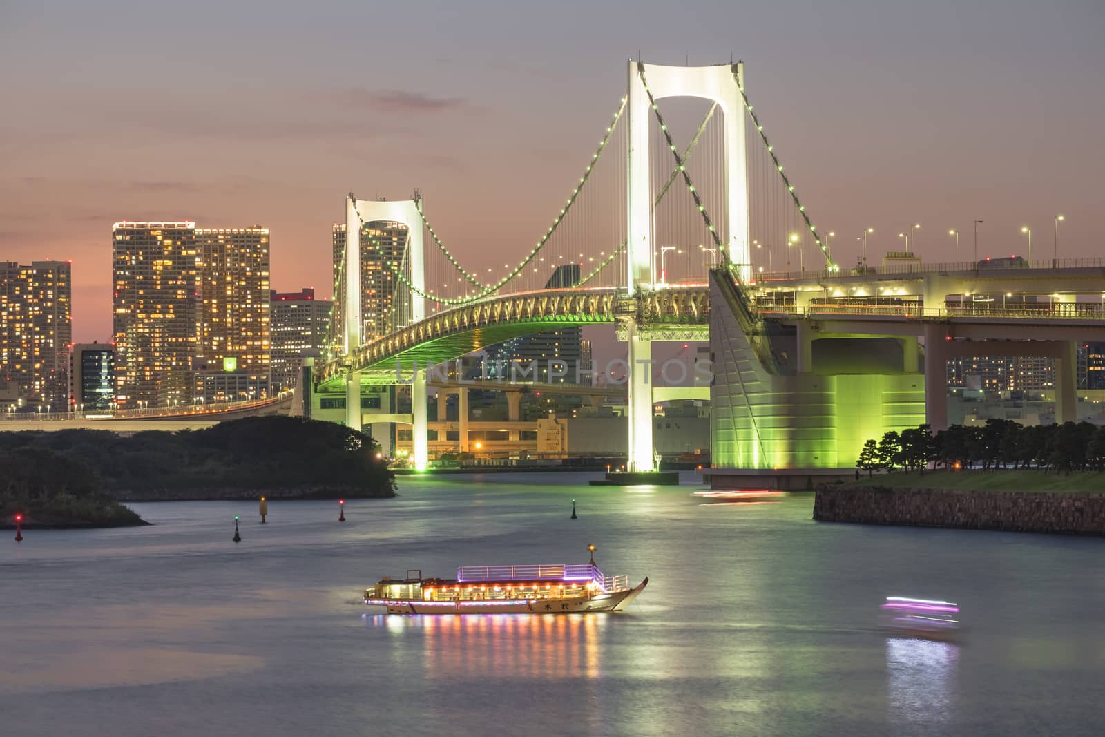 View of Tokyo Bay, Rainbow bridge at Odaiba,JAPAN