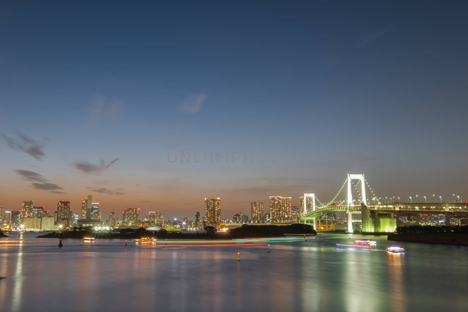 View of Tokyo Bay, Rainbow bridge at Odaiba,JAPAN