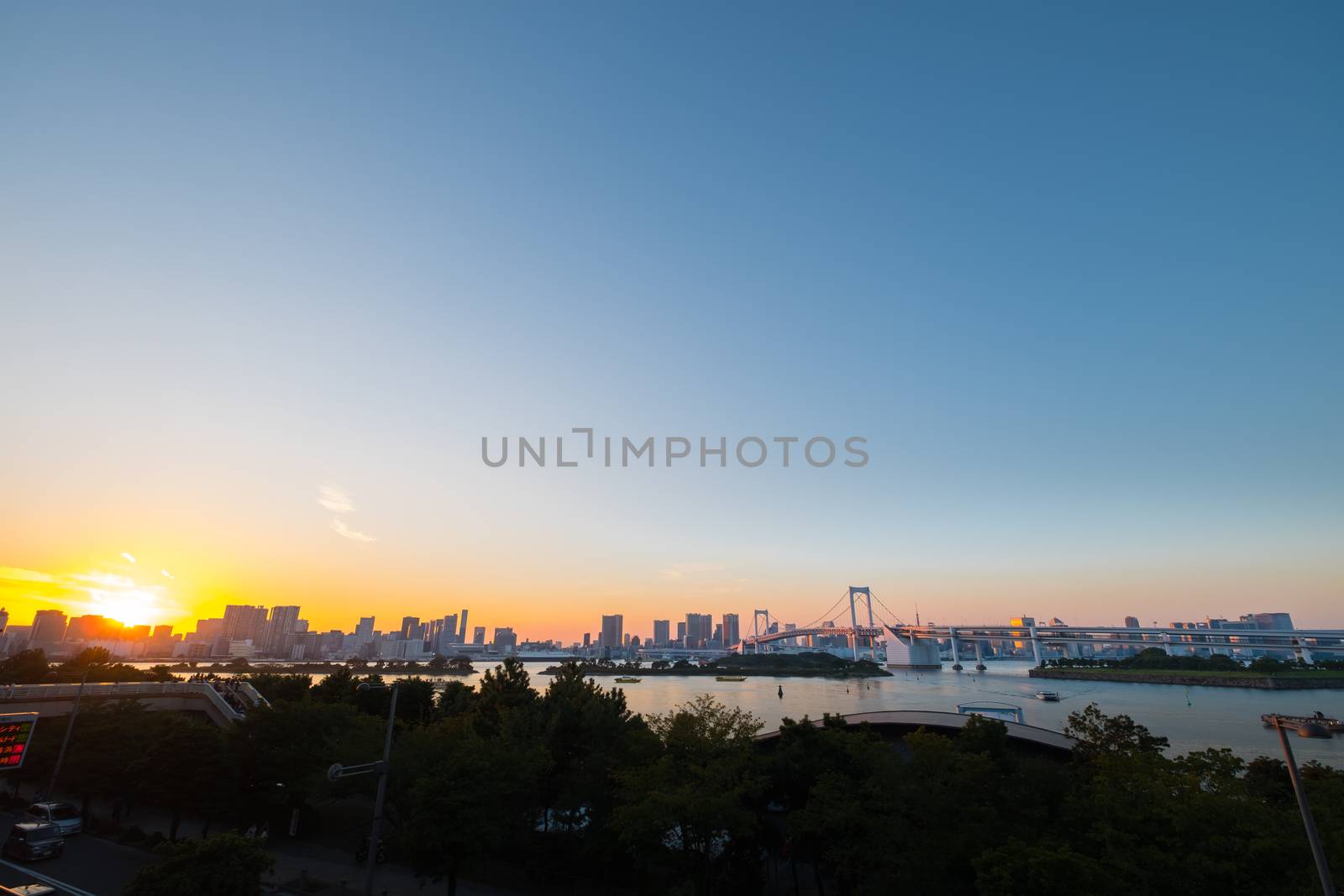 View of Tokyo Bay, Rainbow bridge at Odaiba,JAPAN