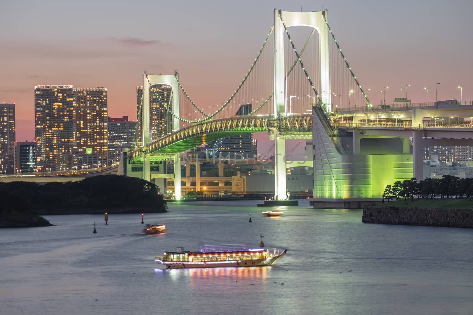 View of Tokyo Bay, Rainbow bridge at Odaiba,JAPAN