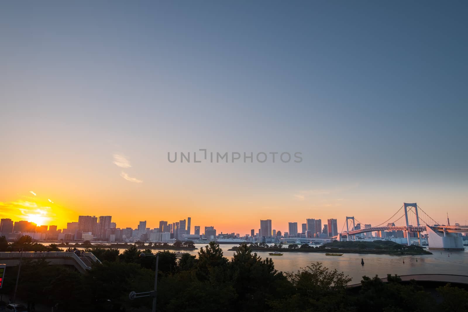 View of Tokyo Bay, Rainbow bridge at Odaiba,JAPAN