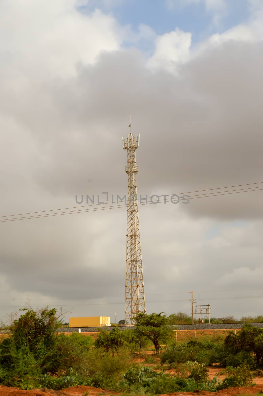 Communication antenna along the railway track on the Mombasa road in Nairobi, Kenya