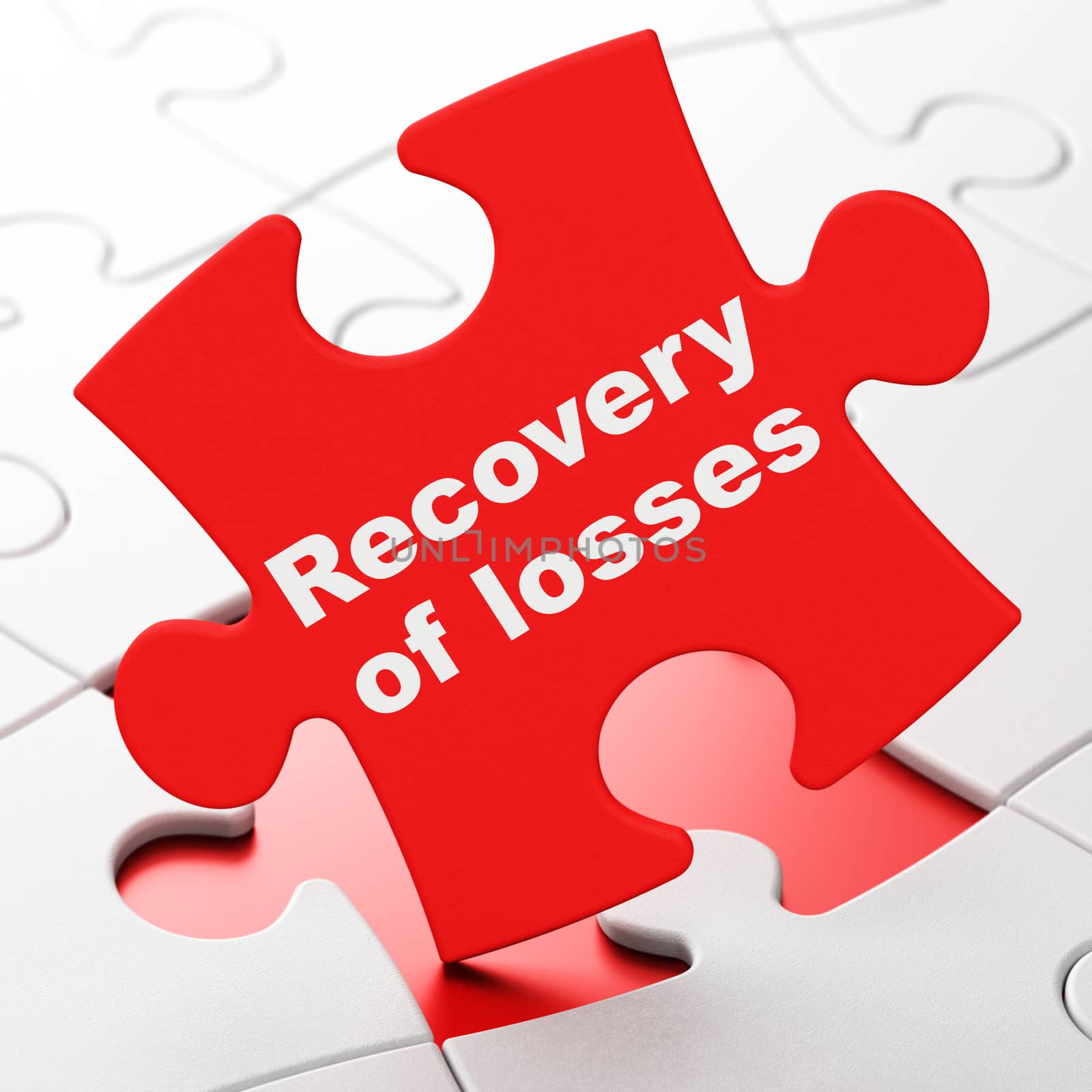 Money concept: Recovery Of losses on Red puzzle pieces background, 3D rendering