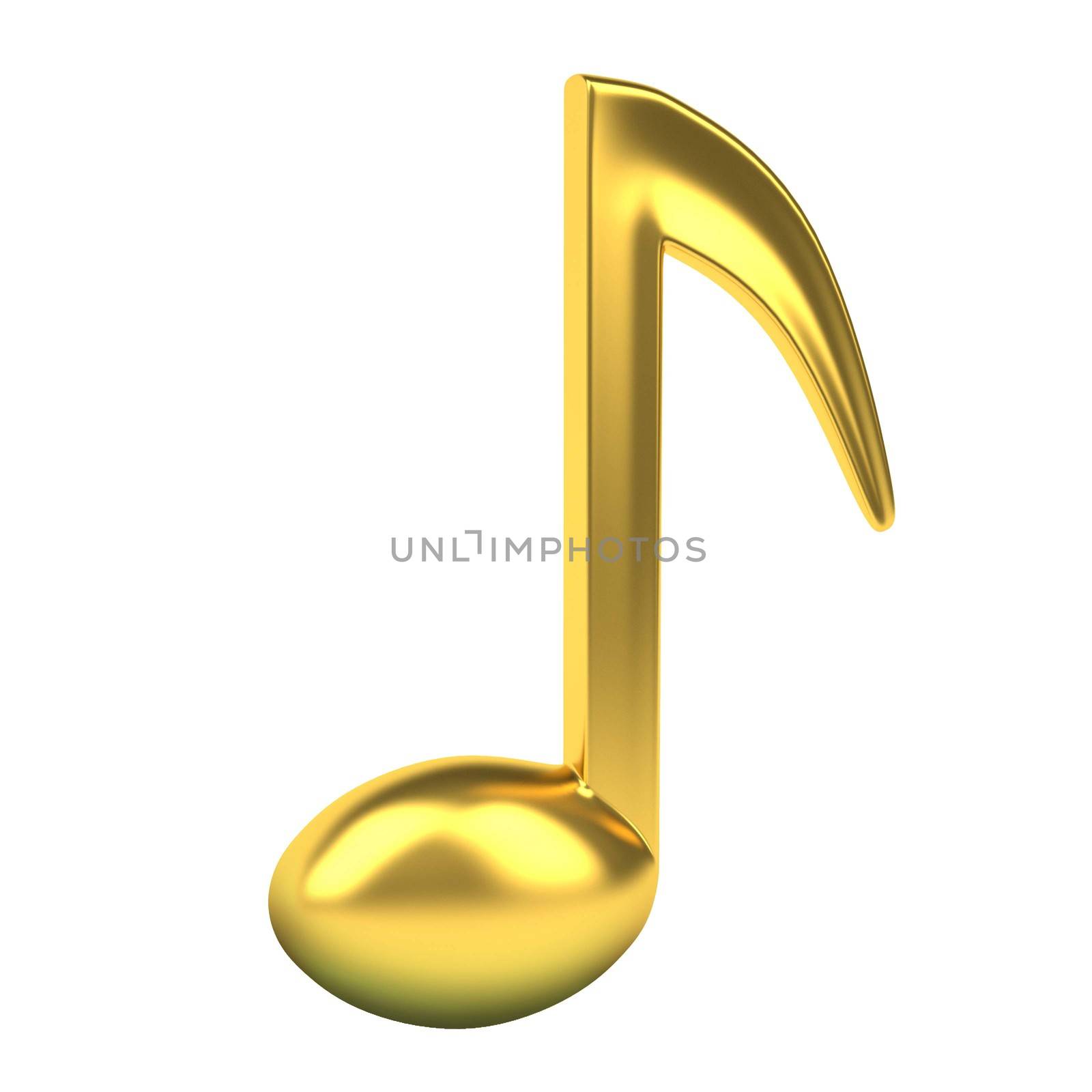 Golden music note. 3D render illustration isolated on white background
