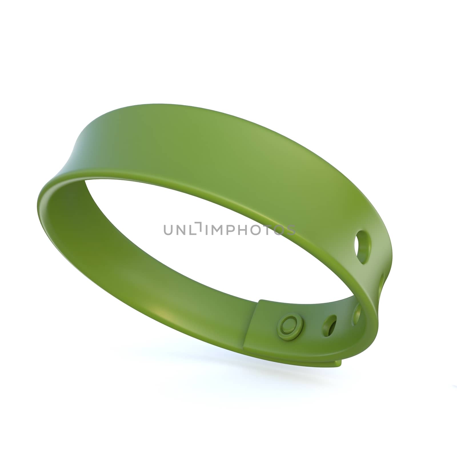 Green rubber bracelet. 3D render illustration isolated on white background