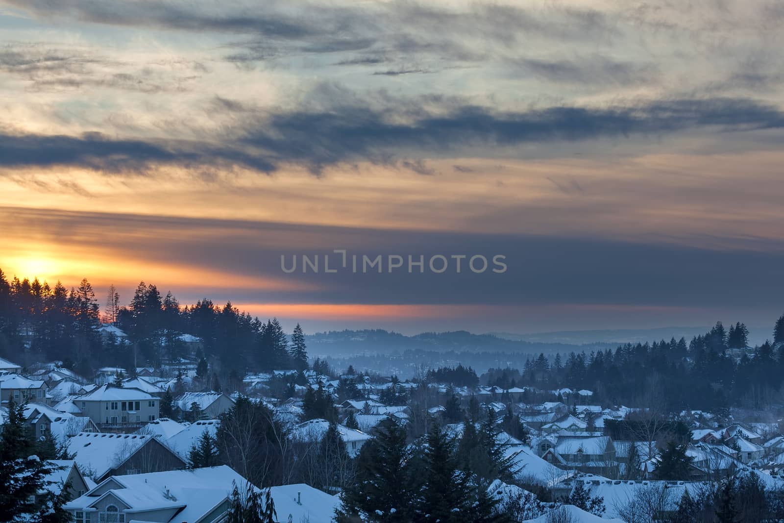 Winter Snow at Sunset in Happy Valley Oregon  by jpldesigns