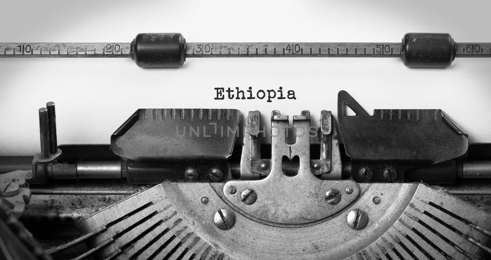 Inscription made by vinrage typewriter, country, Ethiopia